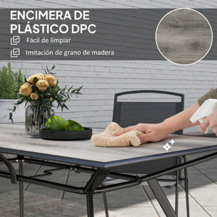 Mesa de Jardín Exterior Mesa de Comedor Exterior con Encimera Imitación Madera y Estructura de Acero Carga 70 kg Mesa Rectangular para 6 Personas para Patio Terraza Gris