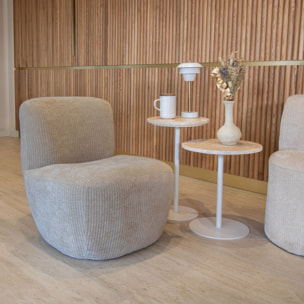 Meuble d'appoint en métal blanc et plateau en travertin TRAVI