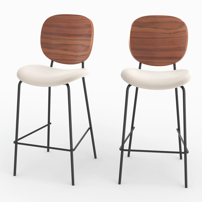Lot de 2 chaises pour îlot central 65,5 cm en tissu beige - Simone