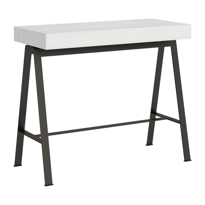 Console extensible 90x40/196 cm Banco Small Frêne Blanc cadre Anthracite