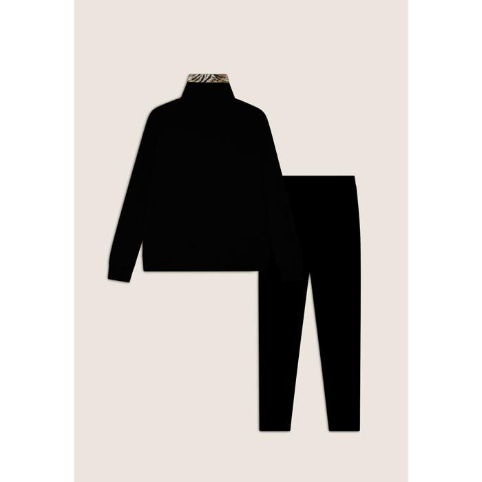 Tuta interlock con zip e collo alto interno fantasia