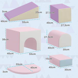 7 blocs de construction en mousse XL - modules de motricité - normes EN71-1-2-3 - mousse EPE revêtement PU mauve rose