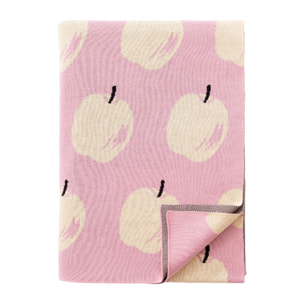 Manta 140x190cm 1000gr 100%acrilico rosa con manzanas amarillas benetton fruits