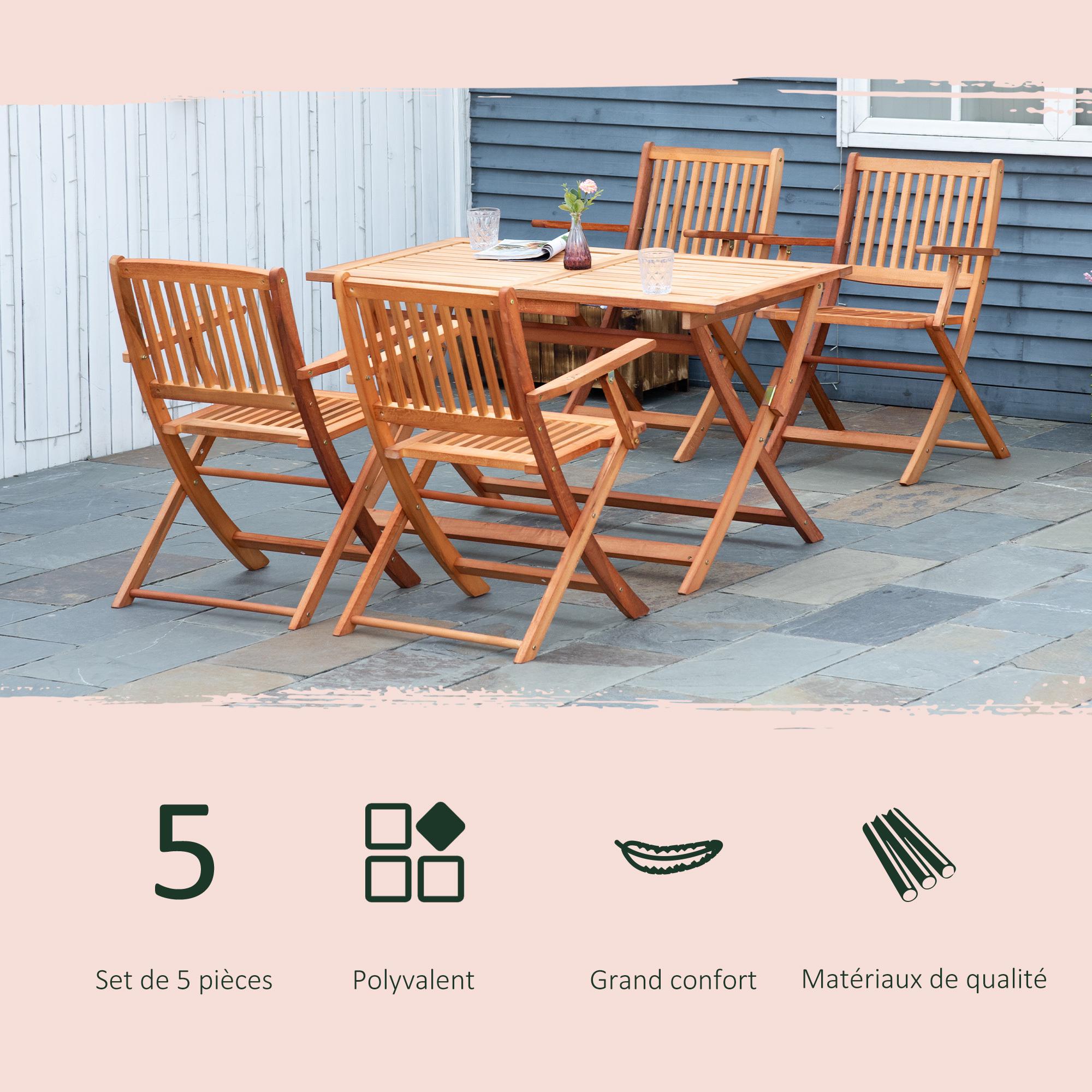 Ensemble de jardin 4 places 5 pièces - table à manger rectangulaire et 4 chaises pliables - bois de peuplier pré-huilé