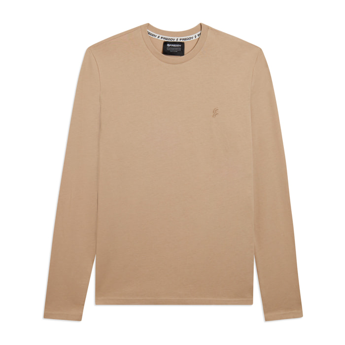 T-shirt manica lunga in cotone con logo ricamato