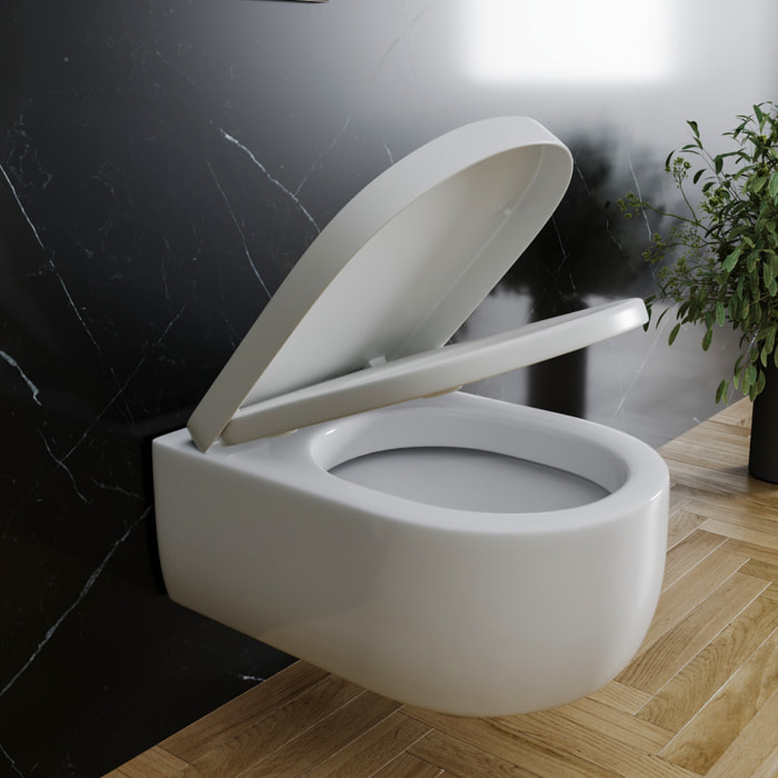 Sedile WC Copriwater Tavoletta UNIVERSALE Rapido Montaggio Soft Close Chiusura Ammortizzata In Plastica Antibatterica 458x361 Mm Bianco Forma D
