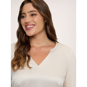 Fiorella Rubino - T-shirt bimaterica in raso e jersey - Beige