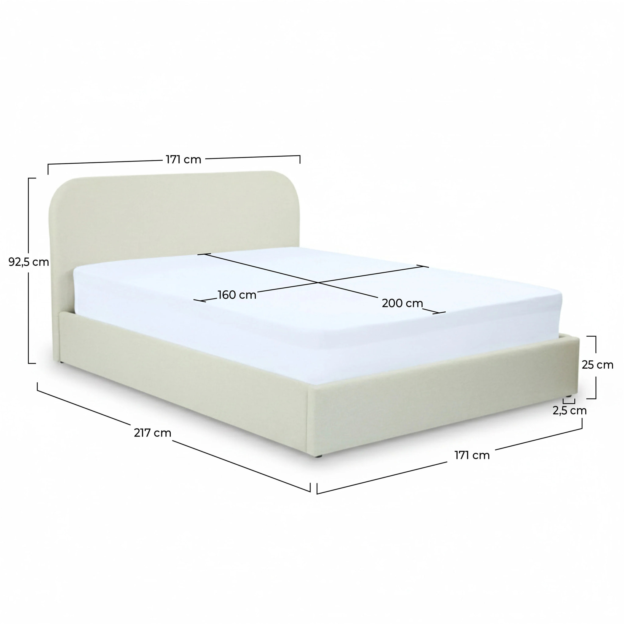 Lit double avec coffre 160x200 cm en tissu gris/beige - Tilly