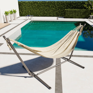 Amaca Da Giardino Con Supporto In Acciaio Portata 200 Kg Regolabile Telo Cotone Resistente Esterno Terrazzo Borsa 265x110x100 Cm Beige