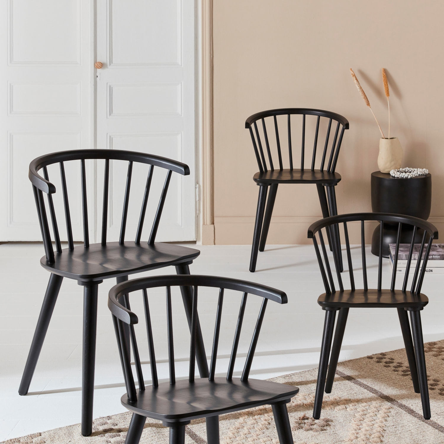 Chaise à barreaux bois d'hévéa et contreplaqué (lot de 4) PAULA