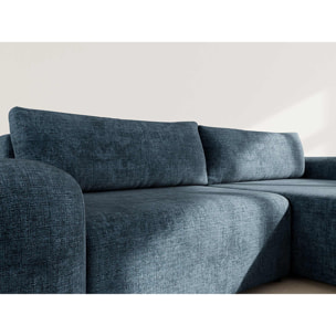 Rebecca - canapé d'angle droit 4 places convertible avec coffre en velours texturé - Bleu