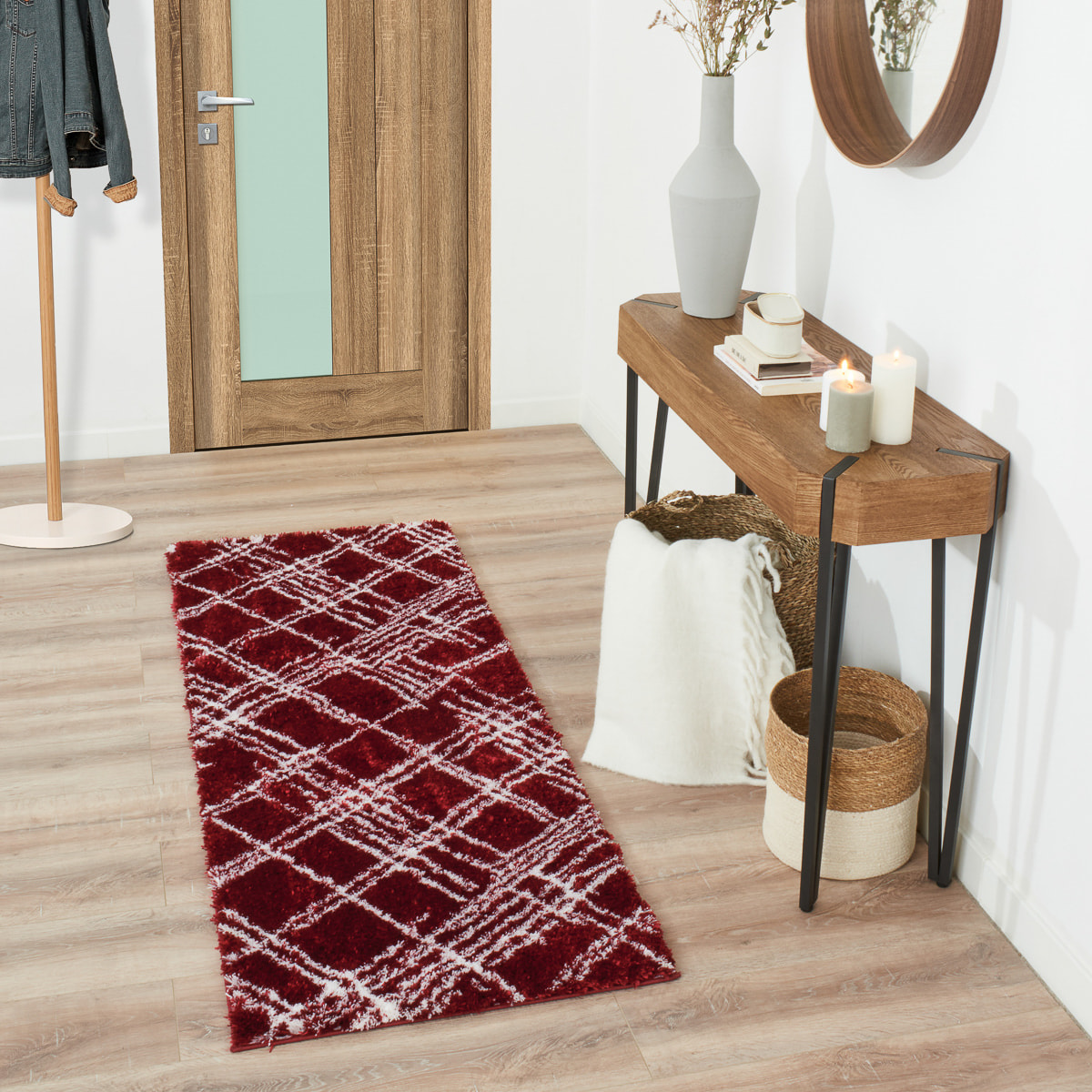 Oslo - tapis de salon à poils longs linéaires rouge