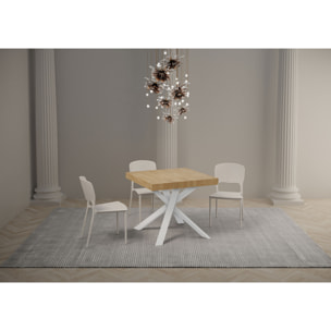 Mesa extensible 90x90/194 cm Clerk tapa Roble Natural patas Blancas