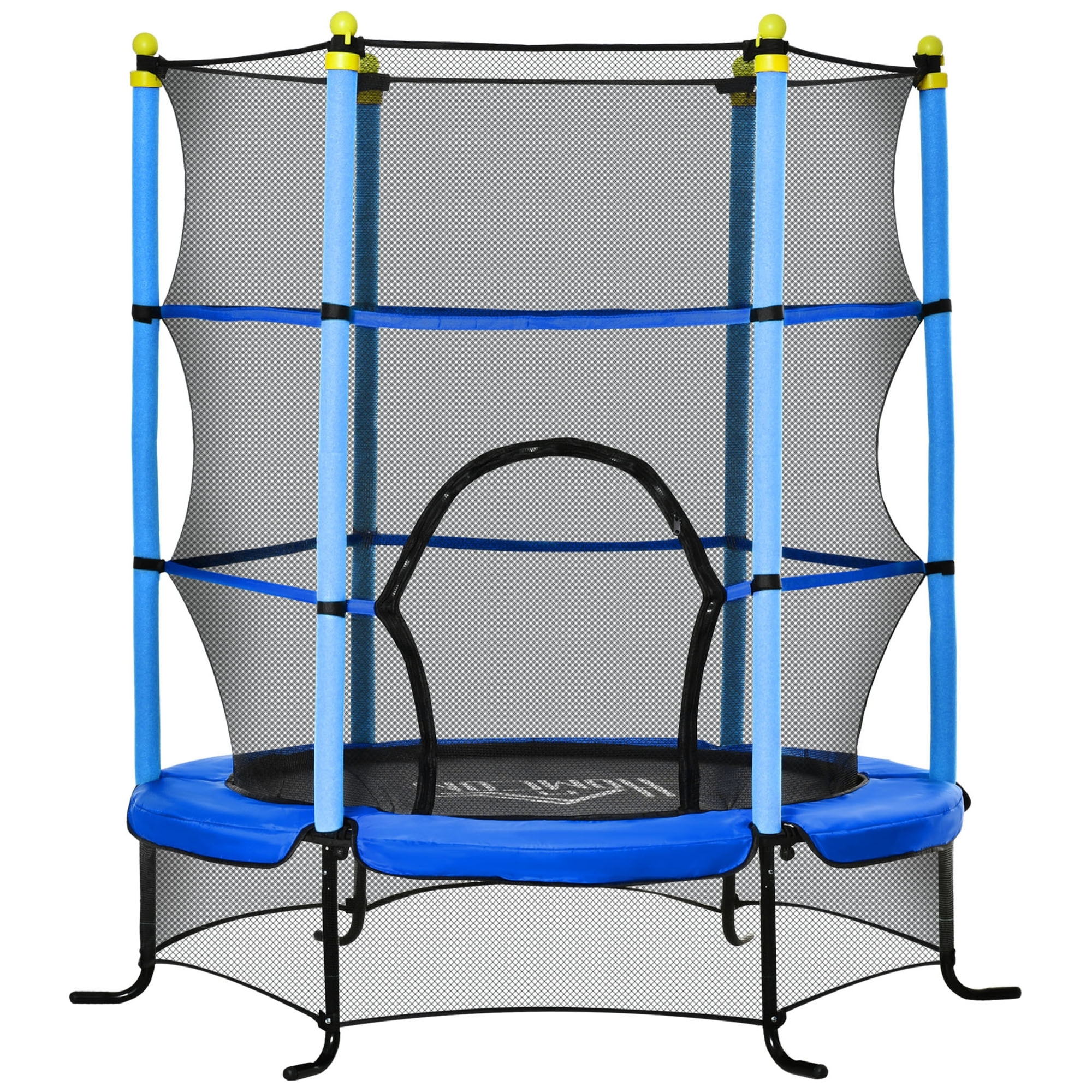 Trampoline enfant Ø 1,63 × 1,63H m filet de sécurité porte zipée couvre-ressorts 6 poteaux rembourrés inclus bleu