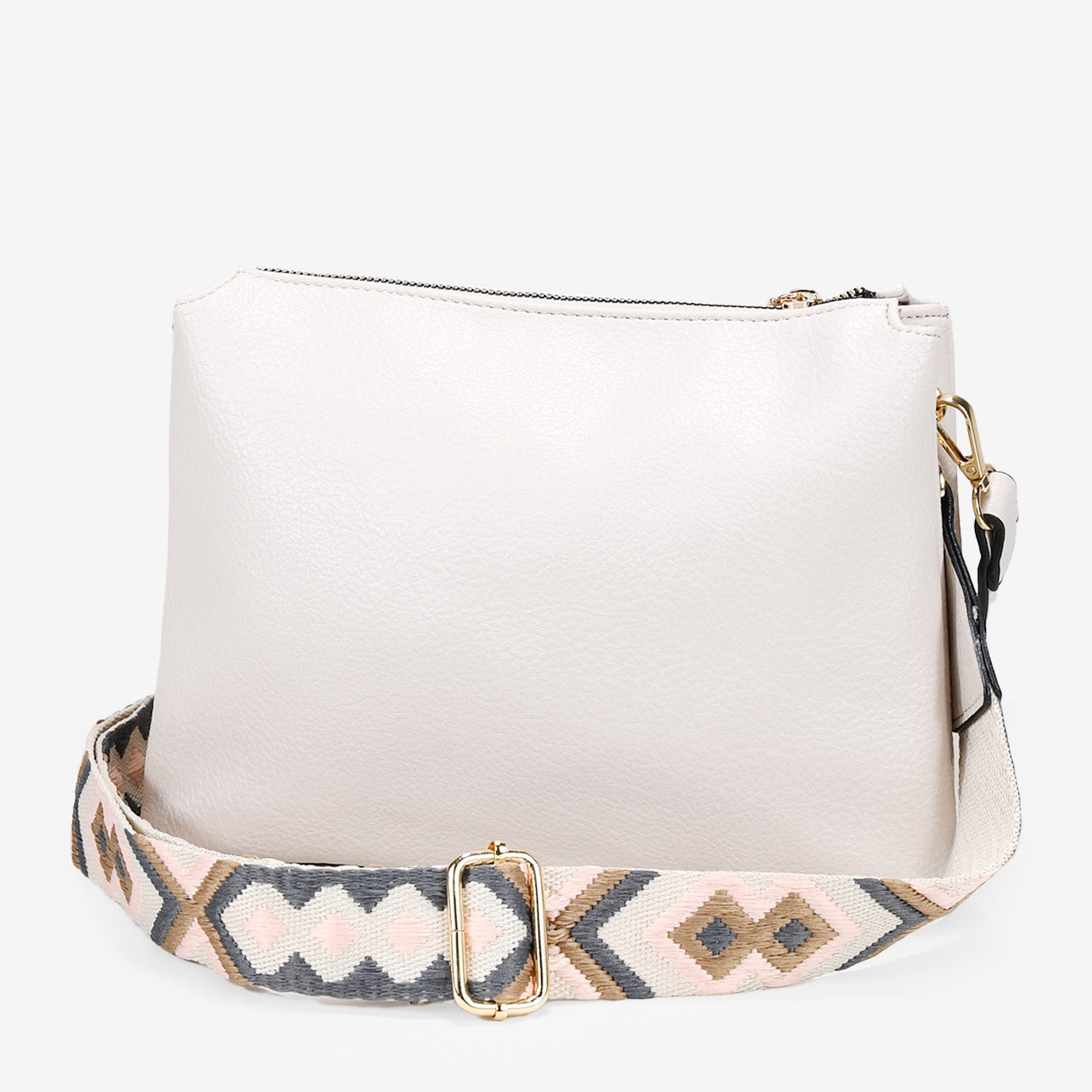 Bolso de hombro beige con asa estampado étnico