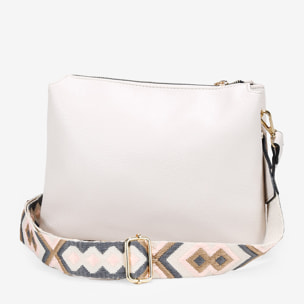 Bolso de hombro beige con asa estampado étnico