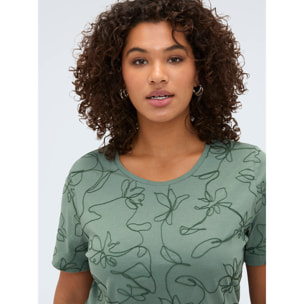 Fiorella Rubino - Camiseta de algodón con bordados florales - Verde