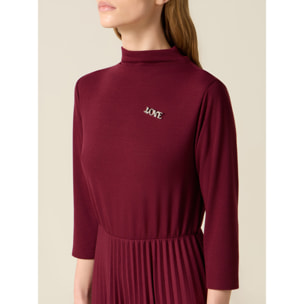 Oltre - Vestido flare mezcla viscosa con broche - Burgundy