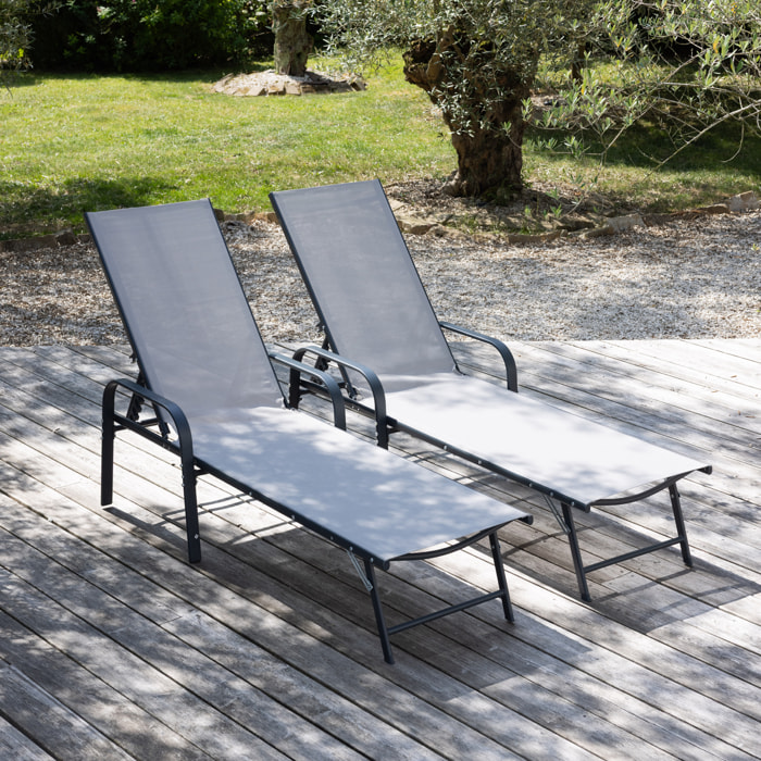 Lot de 2 bains de soleil SARDINIA en textilène gris - structure anthracite