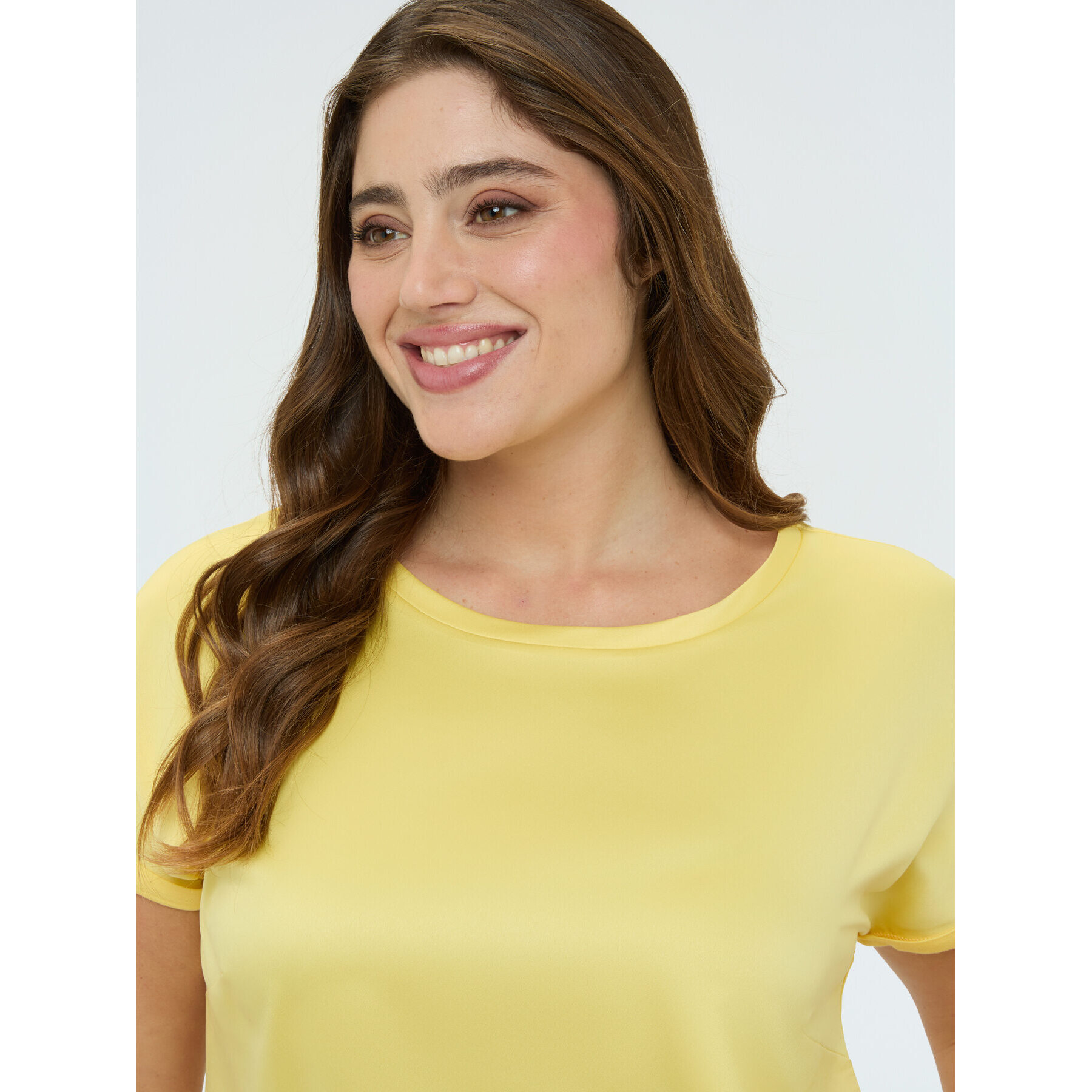 Fiorella Rubino - T-shirt bimaterica con scollo tondo - Giallo