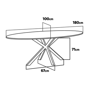 Marui Big - Tavolo da pranzo ovale in legno e metallo con piede centrale Kiso 180x100 cm - grigio