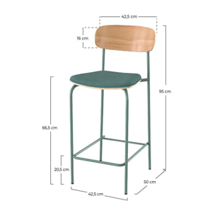 Lot de 2 chaises pour îlot central en tissu bleu canard 65 cm - Alba