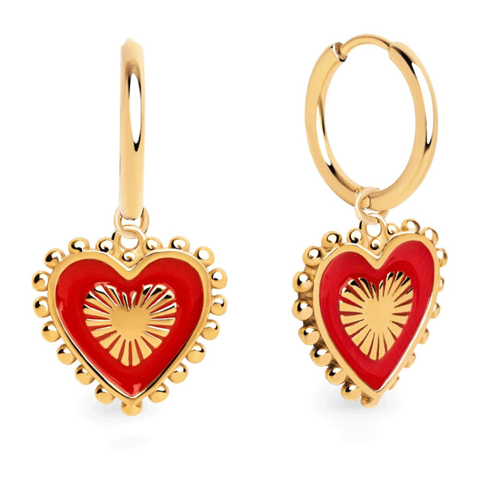 Pendientes Heart Reversed Enamel Acero Baño Oro