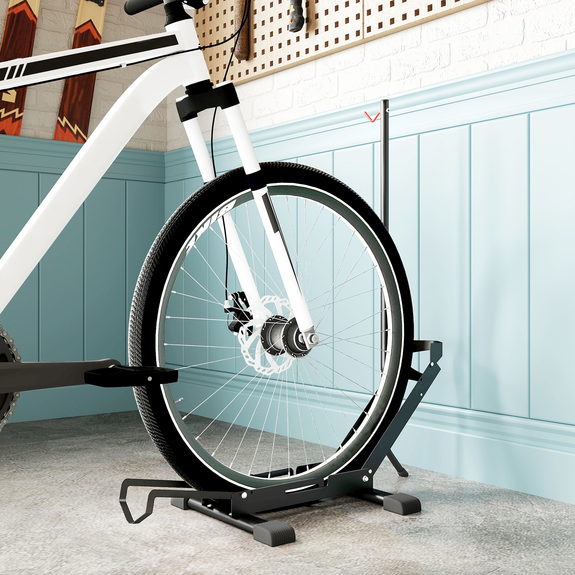 Soporte para Bicicletas de Suelo Plegable Vertical y Horizontal Altura Ajustable para Ruedas 20"-29" Aparca Bicis de Suelo de Acero Portátil para Casa Garaje Taller Negro