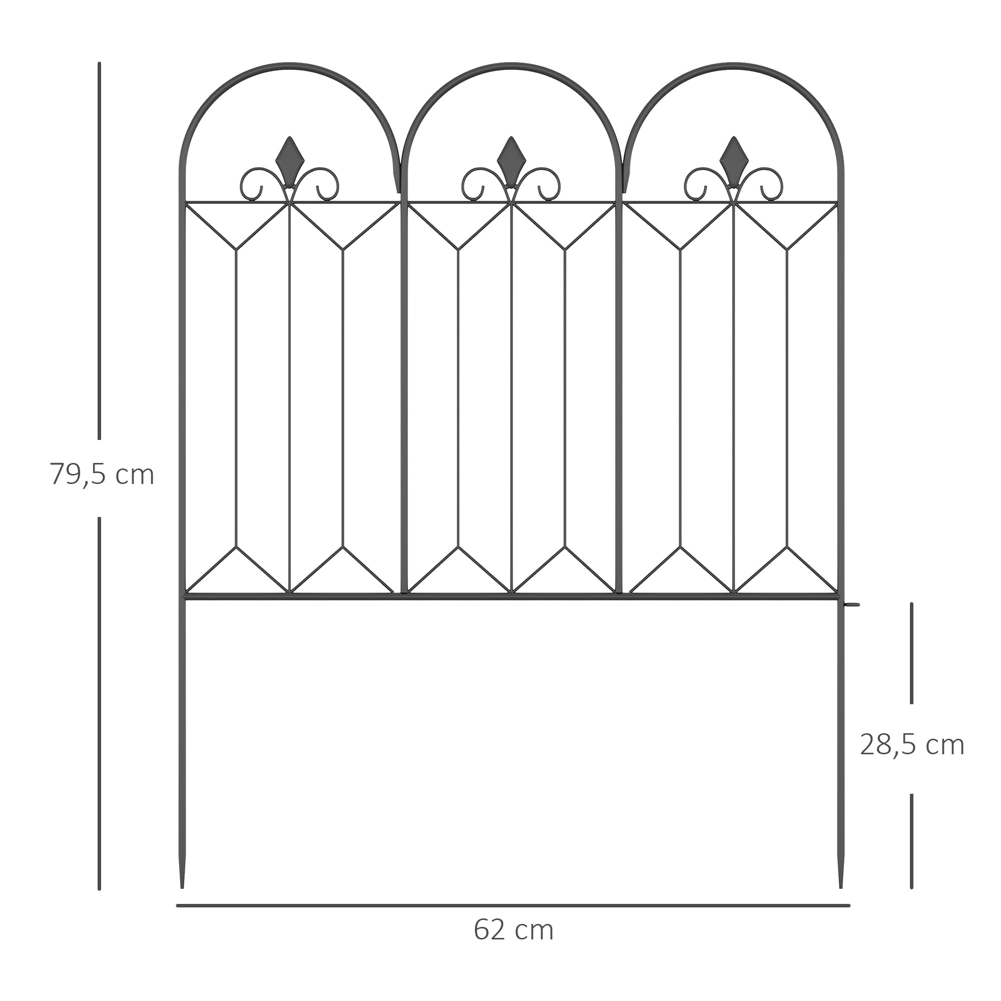 Vallas de Jardín 305x79,5 cm Set de 5 Vallas Decorativas para Jardín de Metal Combinación Libre Barrera para Animales para Patio Césped Negro