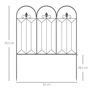 Vallas de Jardín 305x79,5 cm Set de 5 Vallas Decorativas para Jardín de Metal Combinación Libre Barrera para Animales para Patio Césped Negro