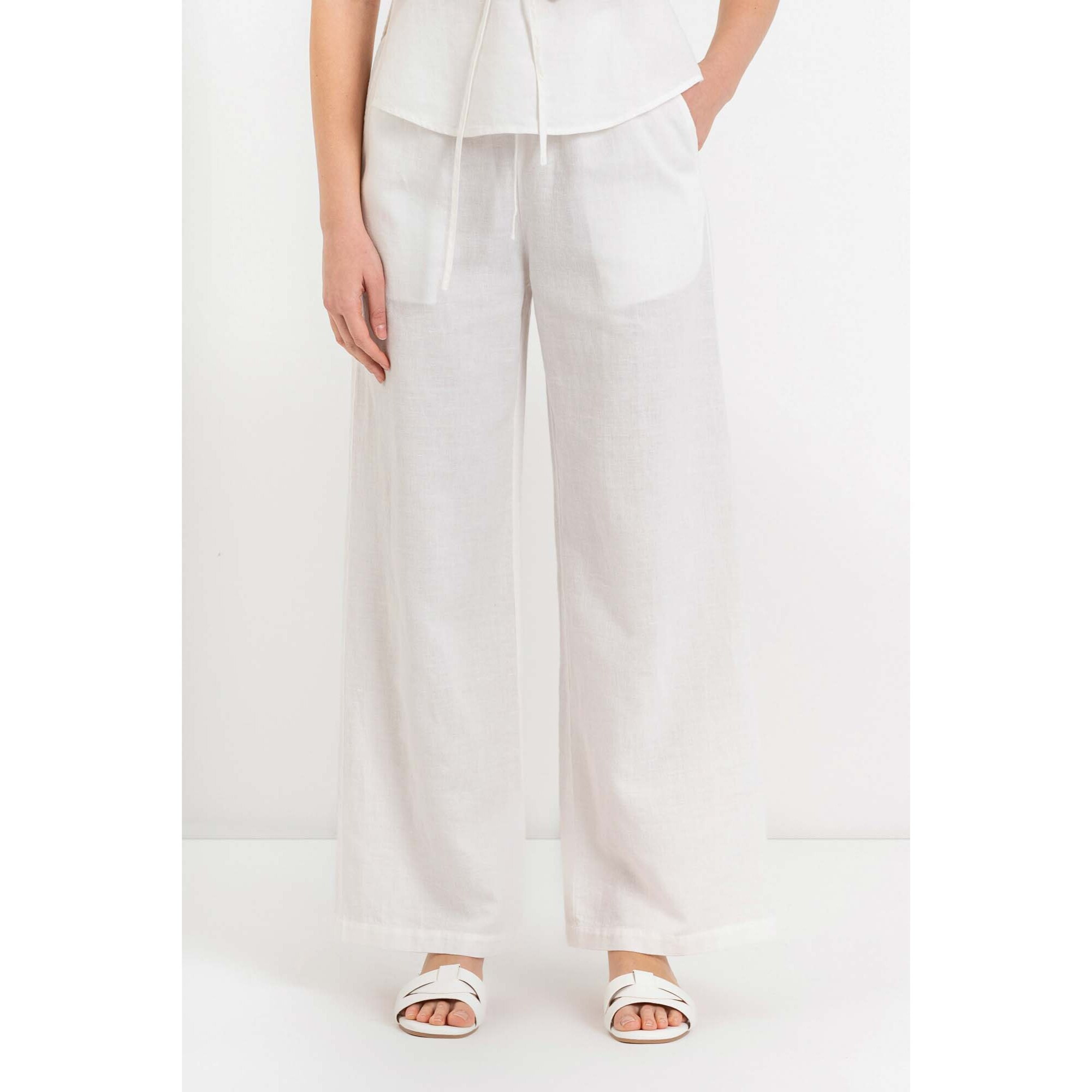 Kocca - Pantaloni da donna a gamba larga in lino, cotone e ramiè Donna