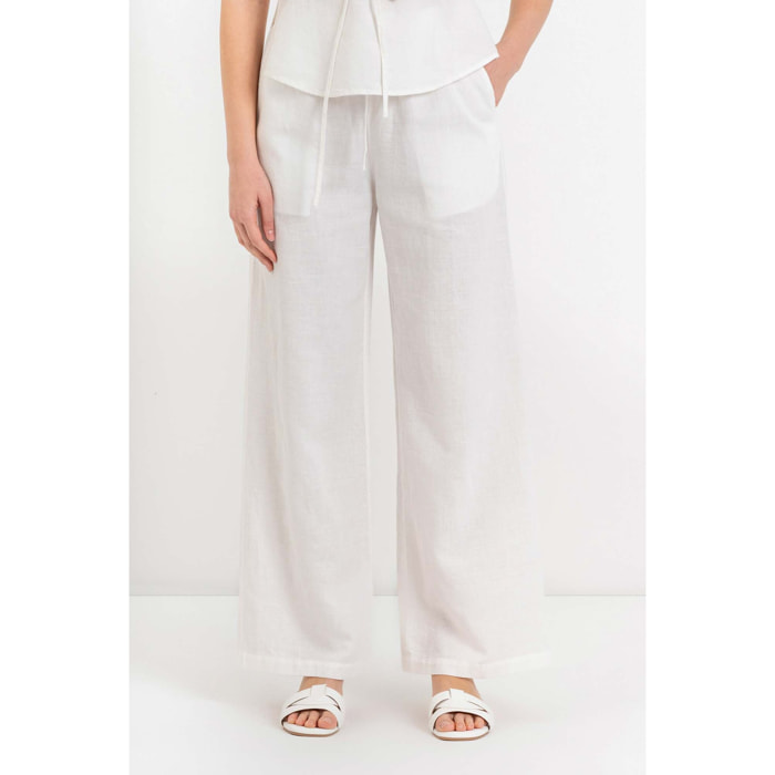 Kocca - Pantaloni da donna a gamba larga in lino, cotone e ramiè Donna