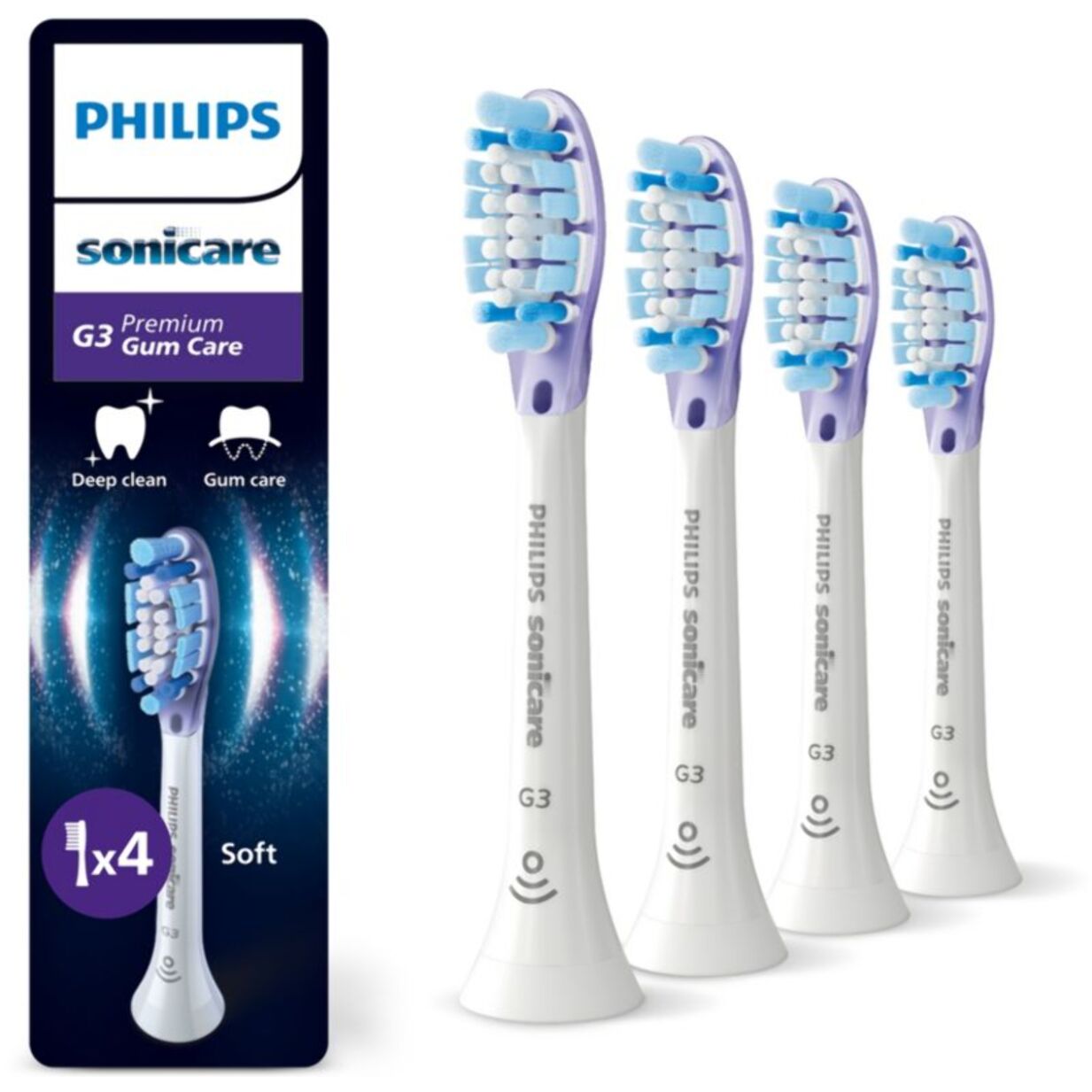 Brossette dentaire PHILIPS Sonicare lot de 4 - HX9054/87 white Gum Care - soin des gencives G3