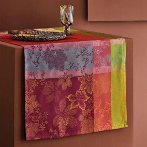 Chemin de table pur coton motif jacquard bordeaux orange Mille sous bois automne