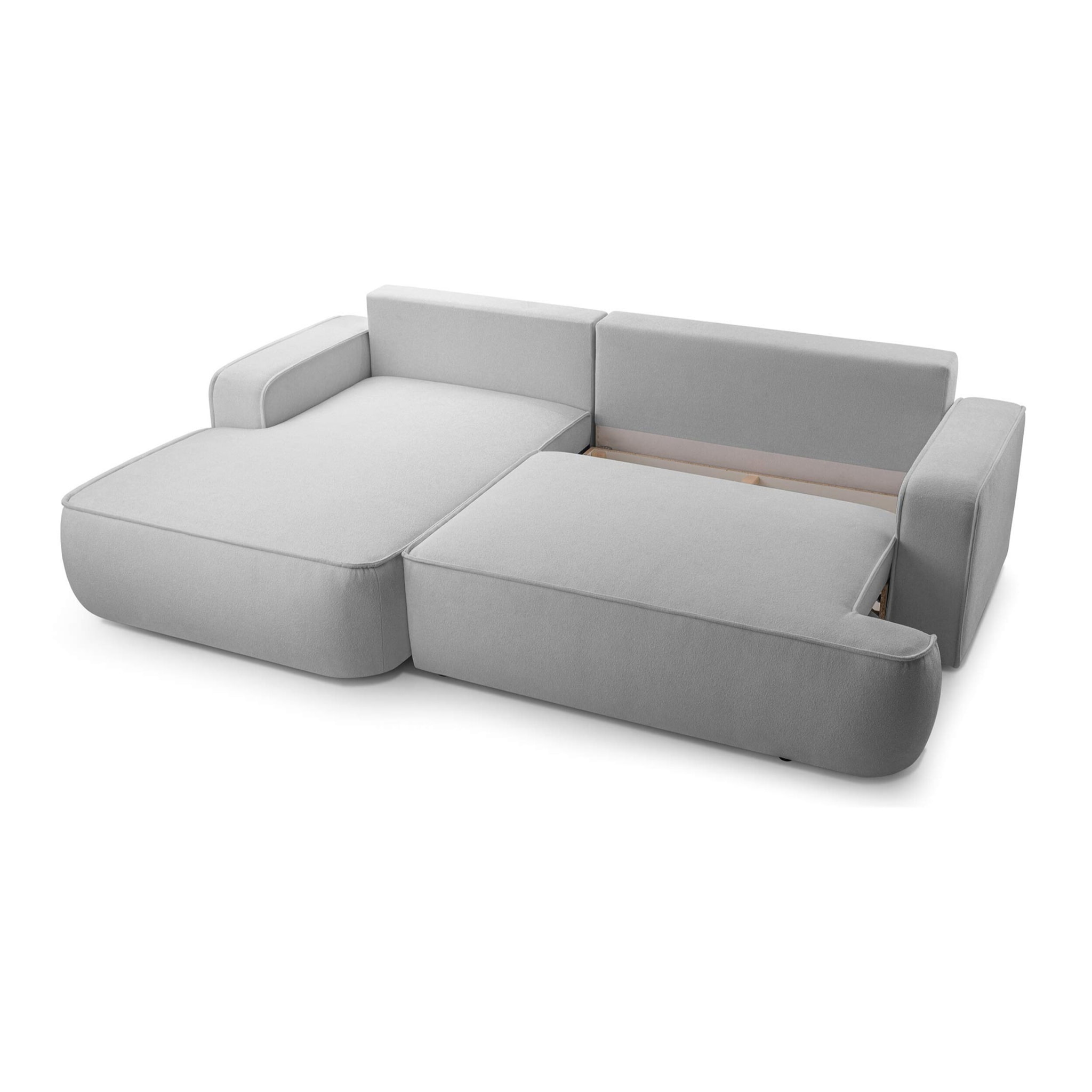Nessino - canapé d'angle gauche 4 places - convertible avec coffre - en tissu texturé - Gris clair