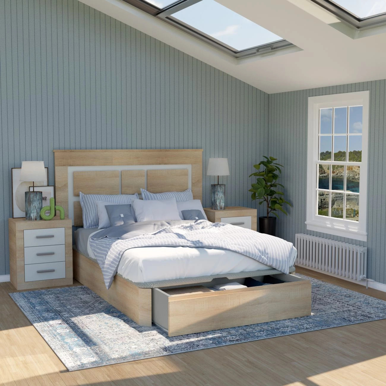 Canapé con cajón frontal en roble 135x190 cm Luxury Max 3D Roble