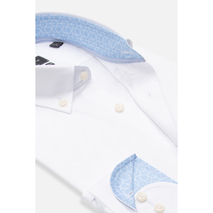 camicia uomo 1 bottone button down slim Popeline Stretch Unito Bianco