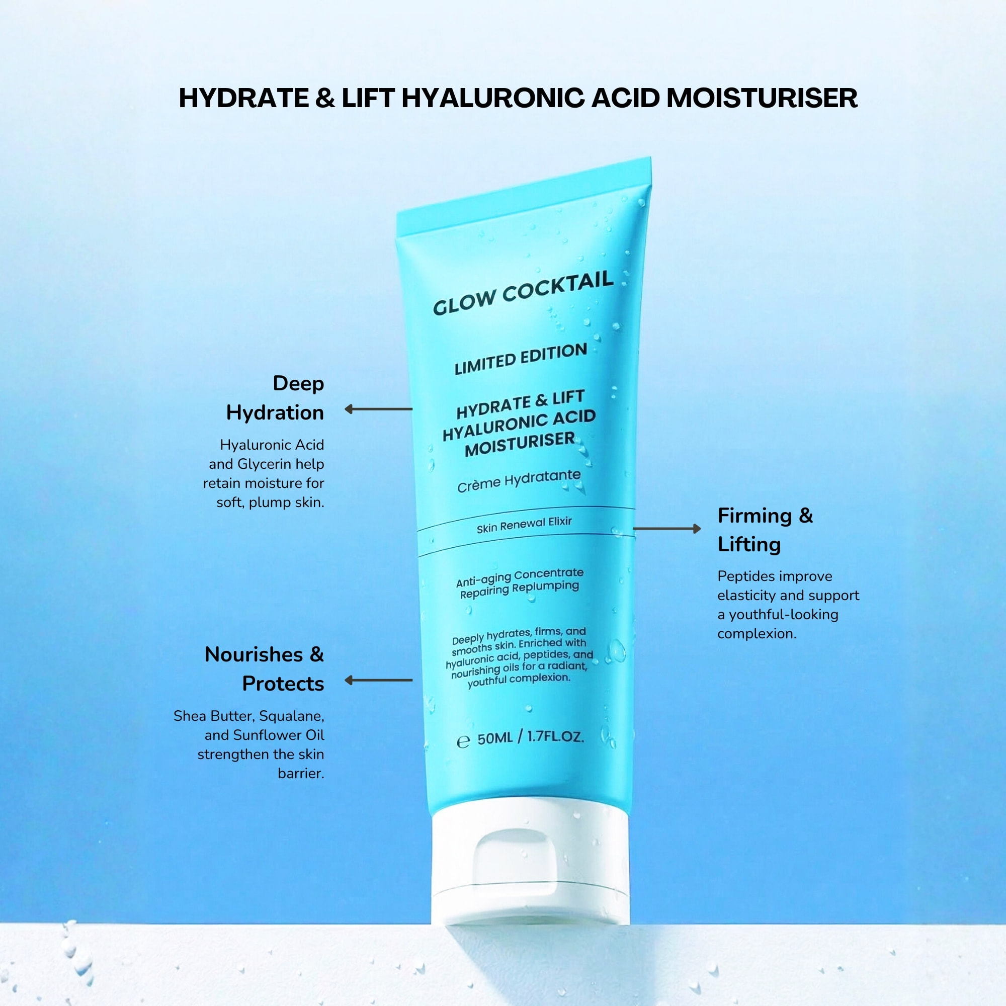 Crema hidratante con ácido hialurónico Hydrate and Lift de edición limitada, 50 ml.