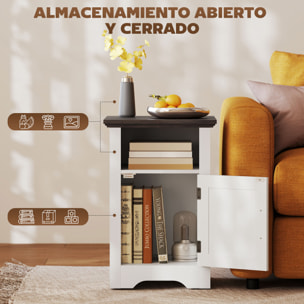 Juego de 2 Mesas Auxiliares para Salón Mesitas de Noche con Puerta Estilo Granero y Estante Abierto Mesas de Centro Pequeñas Rústicas para Dormitorio 40x35x60 cm Blanco