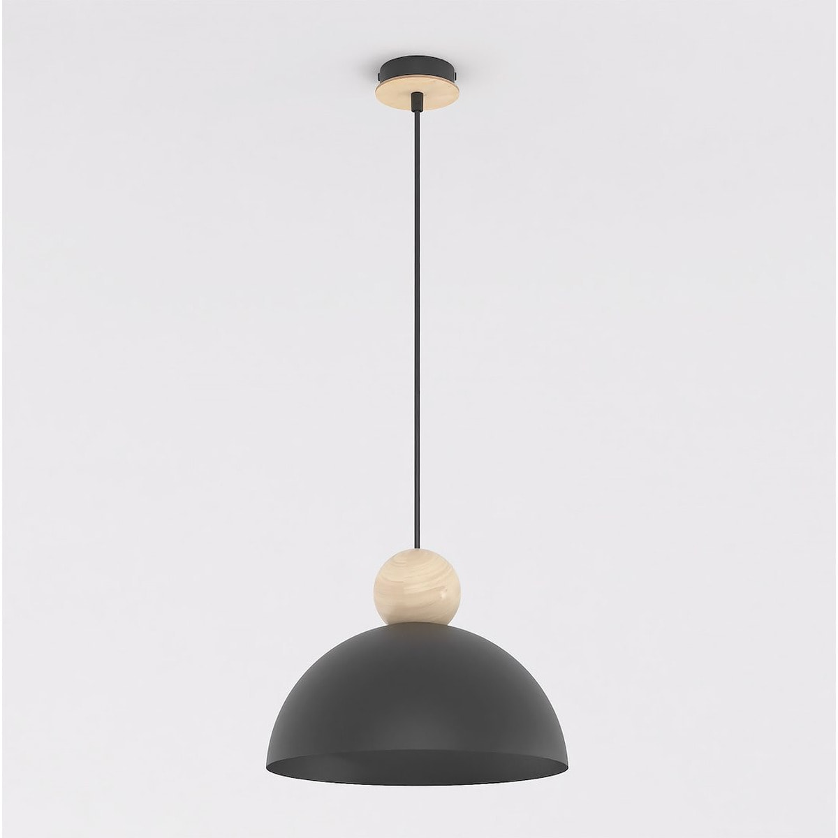 Lampada a sospensione Kaki in acciaio nero opaco e legno