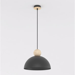 Lampada a sospensione Kaki in acciaio nero opaco e legno