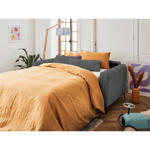 Owen - canapé 3 places convertible express couchage quotidien 140 cm matelas 12 cm en velours côtelé - Gris foncé