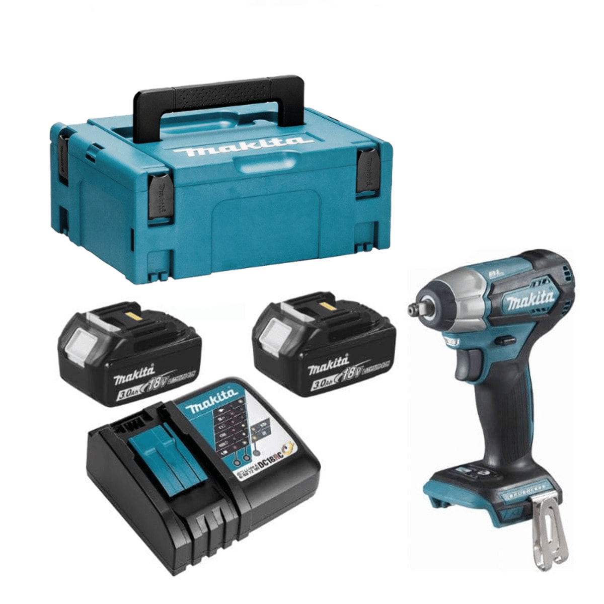 Boulonneuse à chocs 18 V Li-Ion 180 Nm - MAKITA - 2 batteries 3Ah - chargeur - MAKPAC- DTW180RFJ