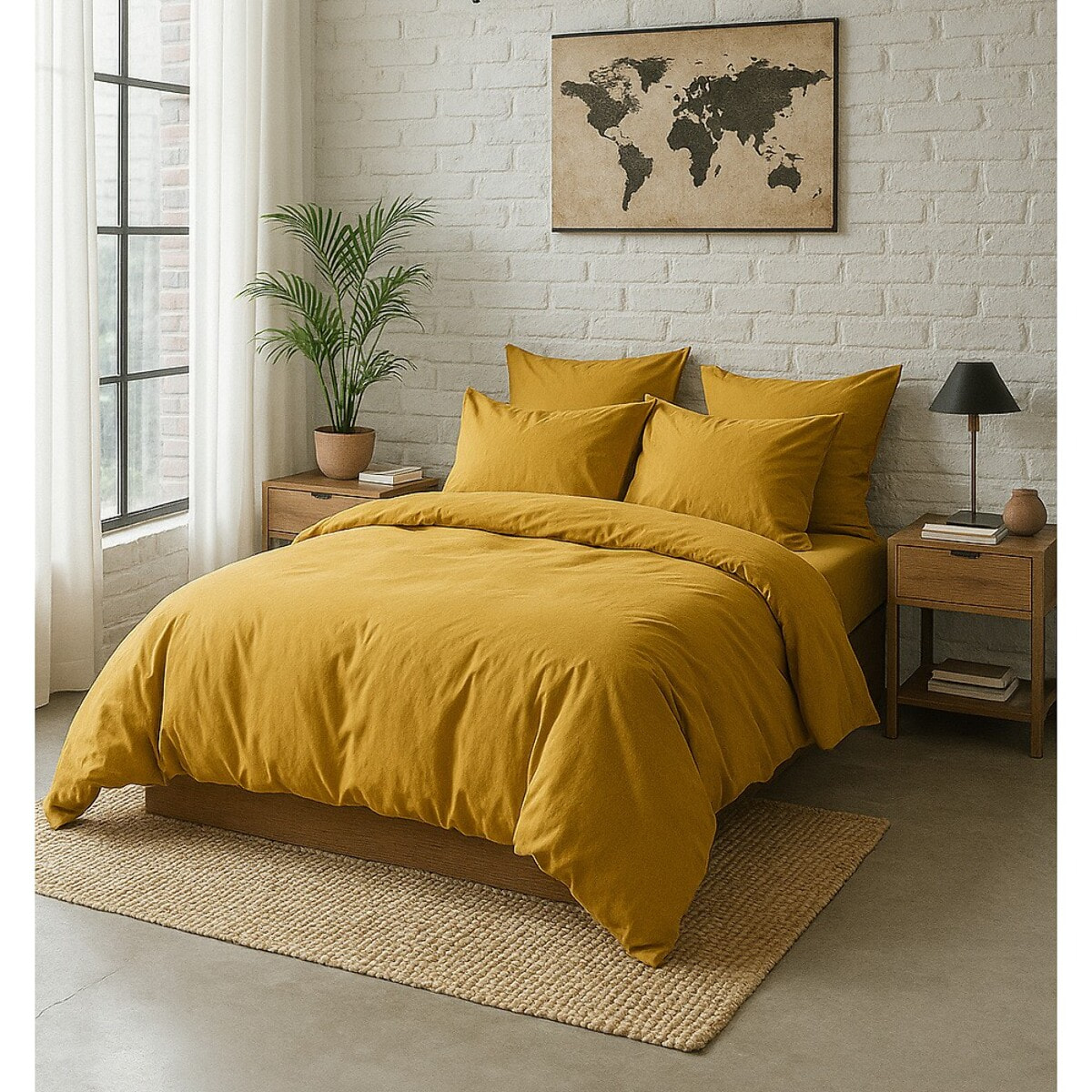 Drap housse percale de coton jaune moutarde