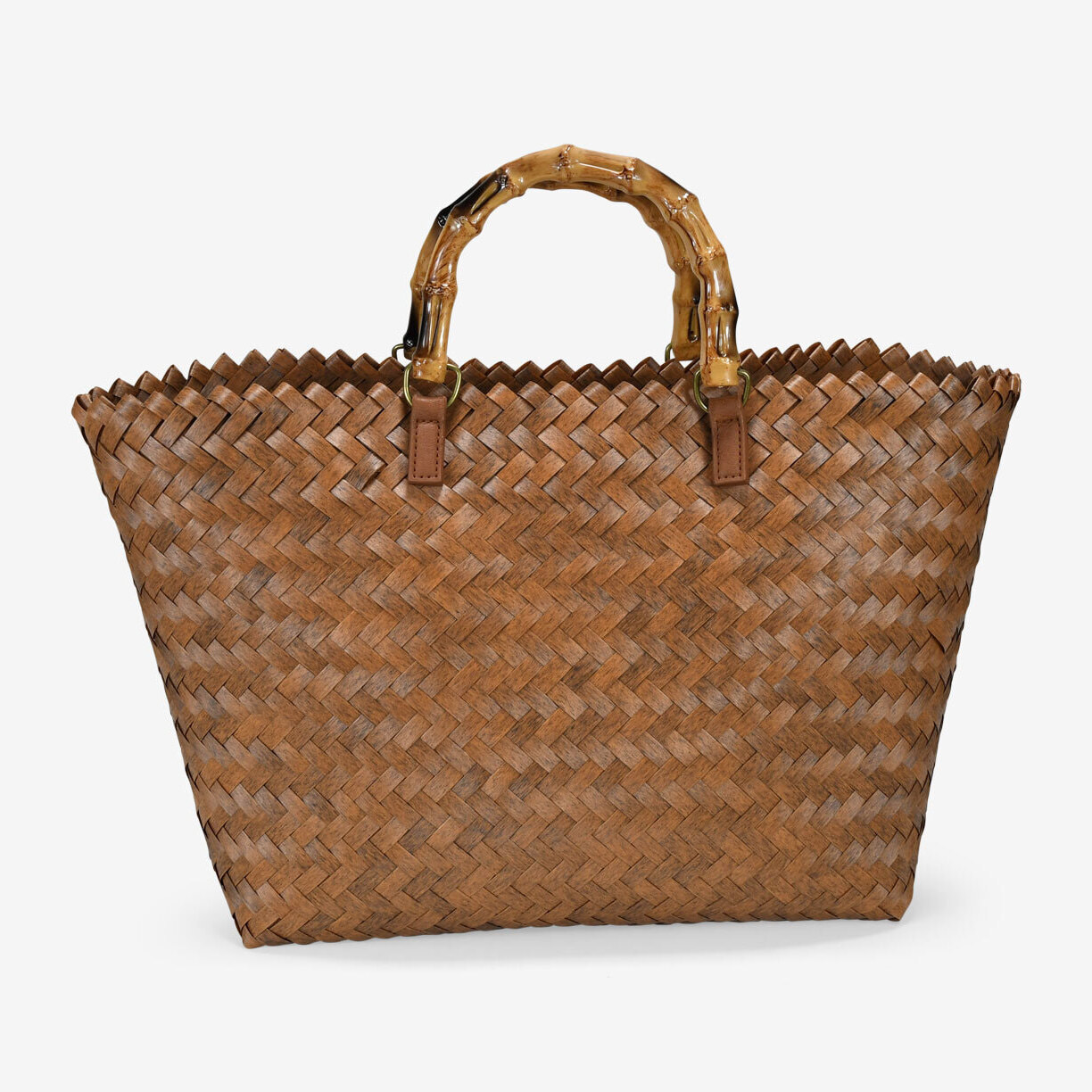 Bolso trenzado marrón con asas de bambú