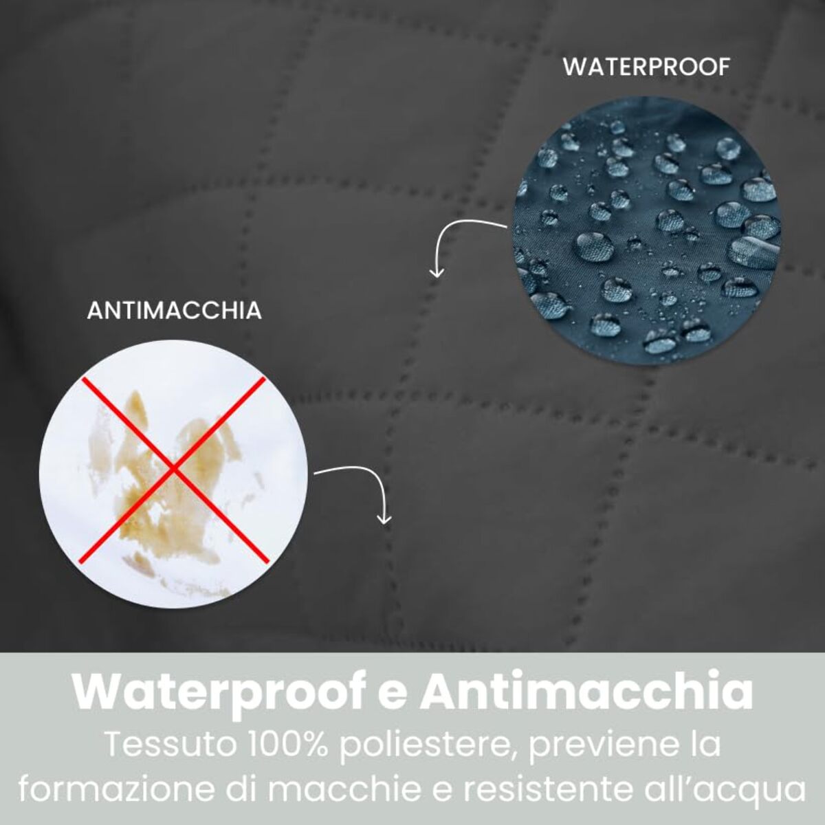 INTRECCI Copridivano 2 Posti con Penisola, Copridivano con Braccioli, Penisola Destra e Sinistra, Telo Copridivano Angolare, Impermeabile, Protegge da Macchie, Facile da Lavare. Colore: Grigio Scuro