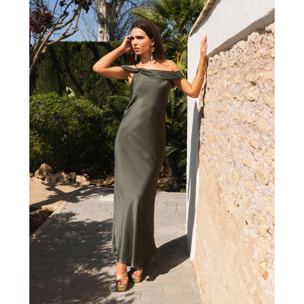 Vestido largo escote drapeado