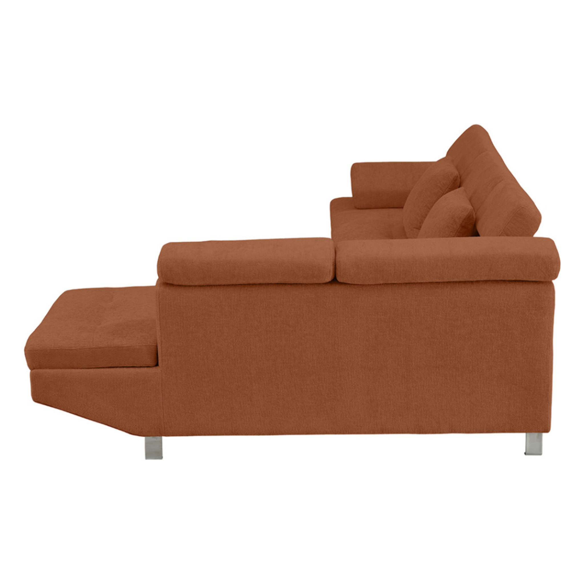 Margaux - Canapé d'angle droit 5 places convertible avec coffre et têtières réglables en velours texturé - Terracotta