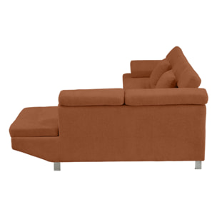 Margaux - Canapé d'angle droit 5 places convertible avec coffre et têtières réglables en velours texturé - Terracotta