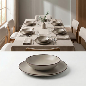 Set 12 Piatti in Ceramica, lavabile in lavastoviglie e adatto a microonde, Intrecci